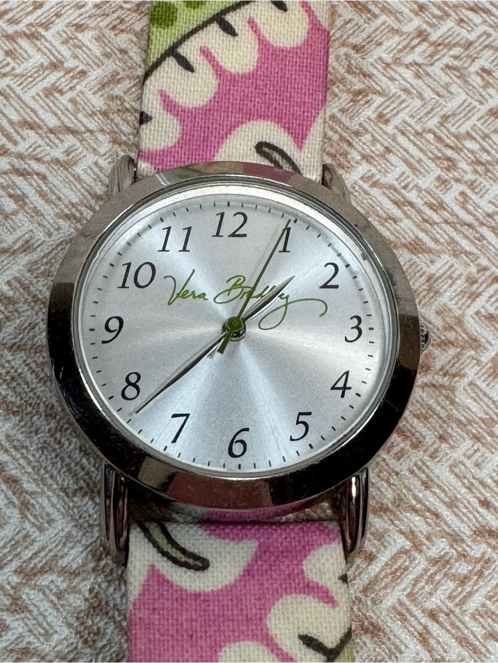 Vera Bradley Pink Floral Fabric Strap Watch with Silver Dial